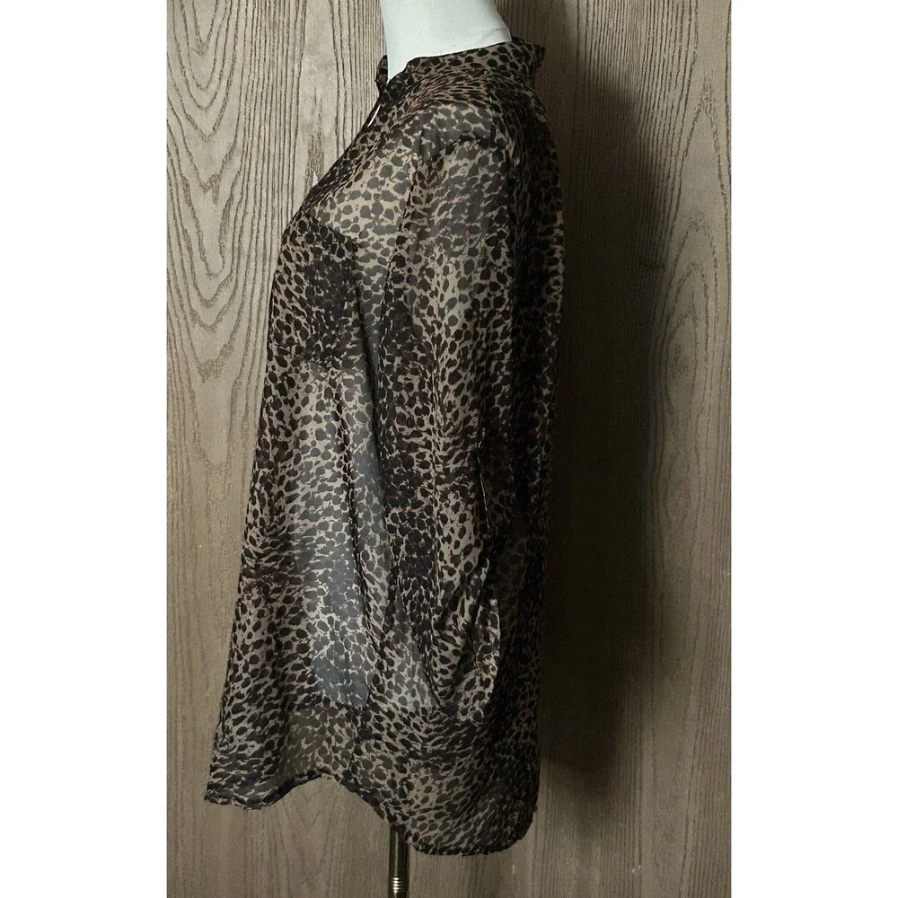 Mix It Sheer Leopard Print Button-Up Blouse in Brown and Black - Picture 3 of 12